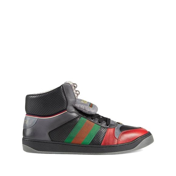 Gucci Men's Screener Leather High-top Sneakers Light Hibiscus Red - Picture 1 of 4